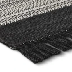 5' X 7' Outdoor Rug Striped Fringe Black - Project 62™