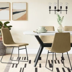 2pk Bowden Faux Leather And Metal Dining Chairs Natural - Project 62â„¢